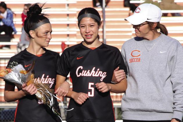 Midfielder for the Lady Tigers, Madeline Armenta is the daughter of Luis Armenta and Elsa Atilano and is escorted by teammate Chloe Shadowen and coach Amber DeLong.